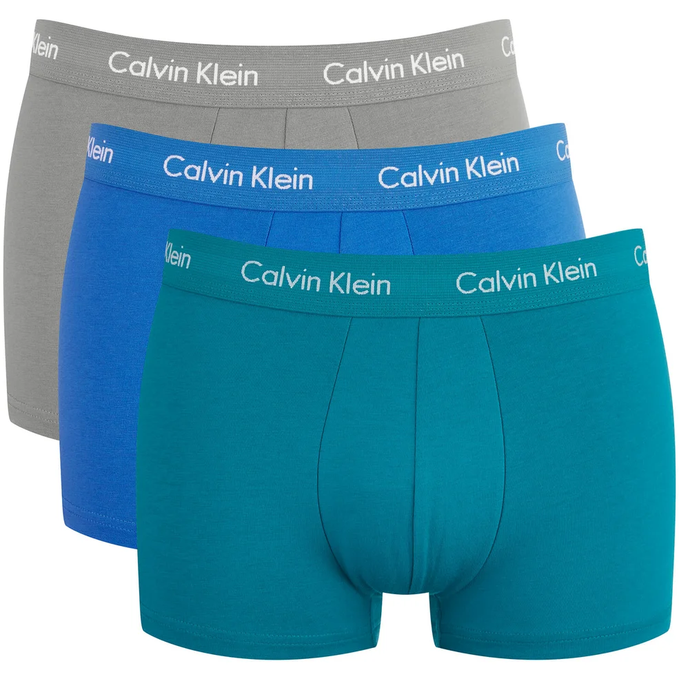 Calvin Klein Men's Cotton Stretch 3 Pack Low Rise Trunks - Blue/Green/Grey Image 1