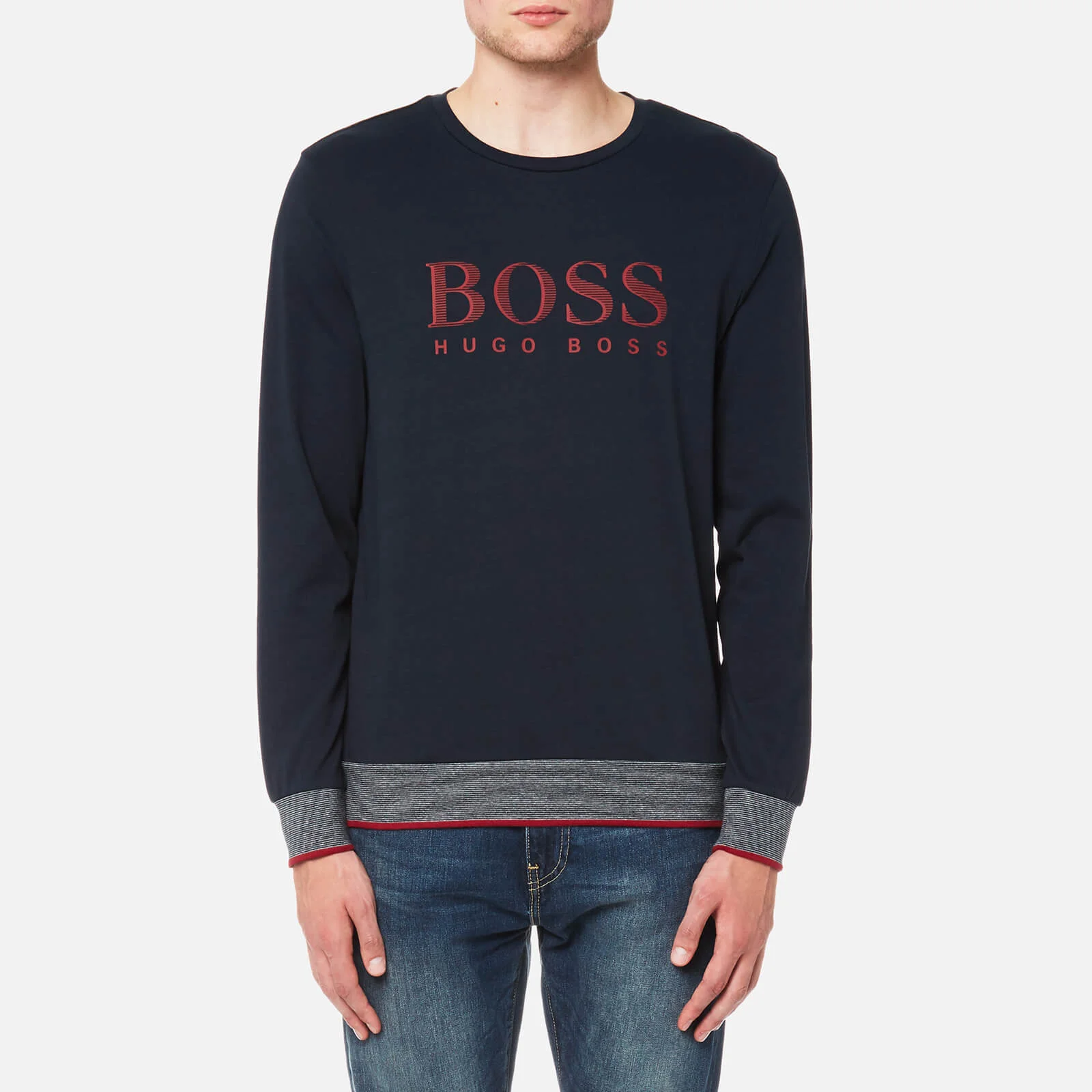 BOSS Hugo Boss Men's Authentic Round Neck Sweatshirt - Dark Blue Image 1