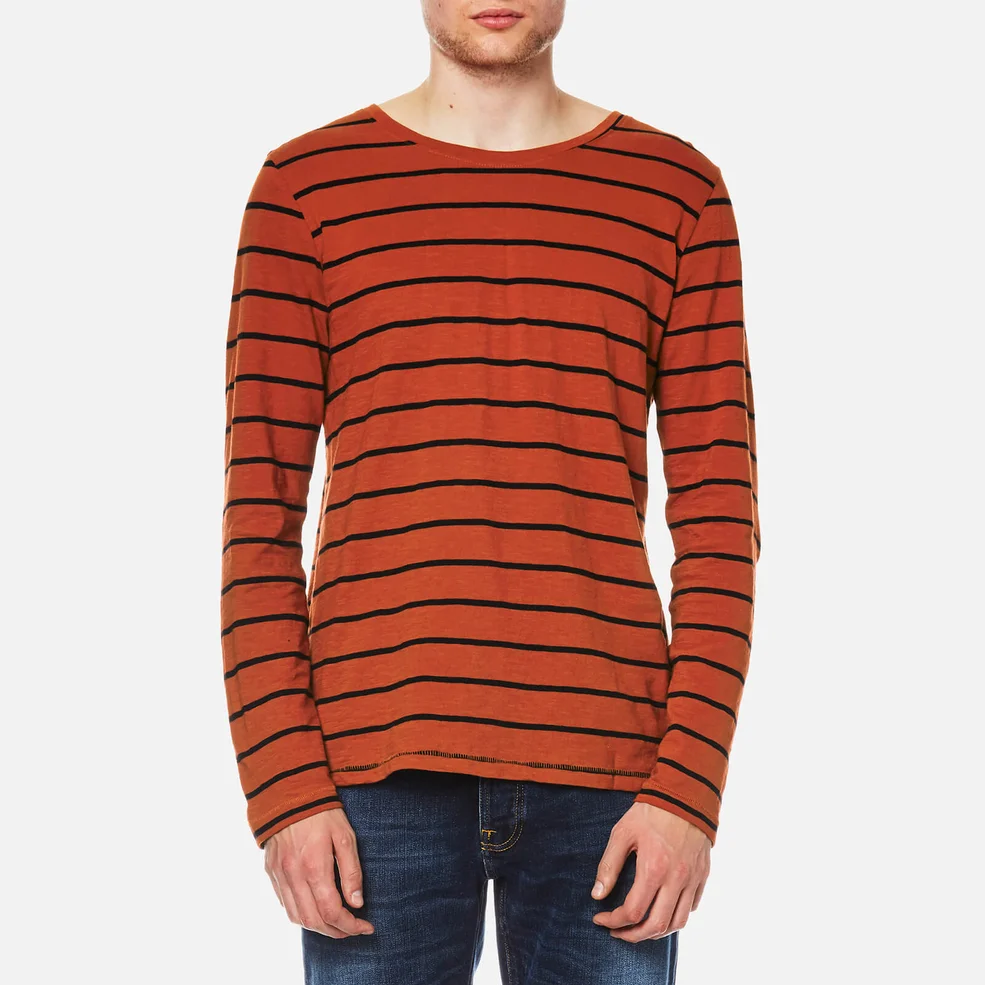 Nudie Jeans Men's Orvar Striped Long Sleeve T-Shirt - Stripe Blood Orange Image 1