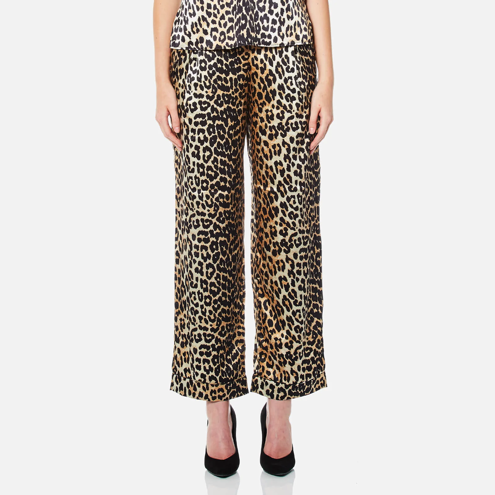 Ganni Women's Dufort Silk Trousers - Leopard Image 1
