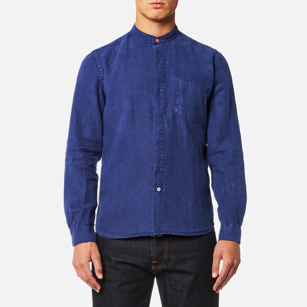 PS Paul Smith Men's Grandad Collar Tailored Fit Long Sleeve Shirt - Indigo Image 1