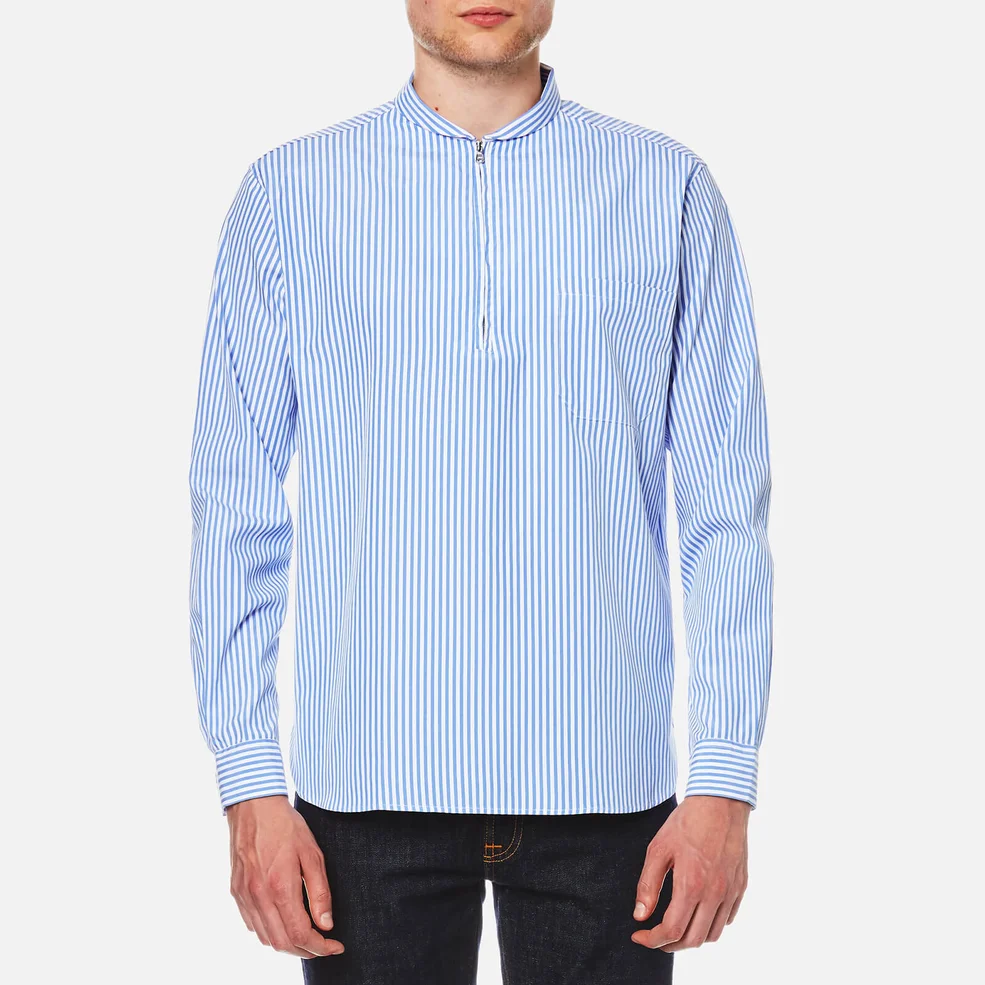 Our Legacy Men's Shawl Zip Long Sleeve Shirt - Blue Stripe Image 1