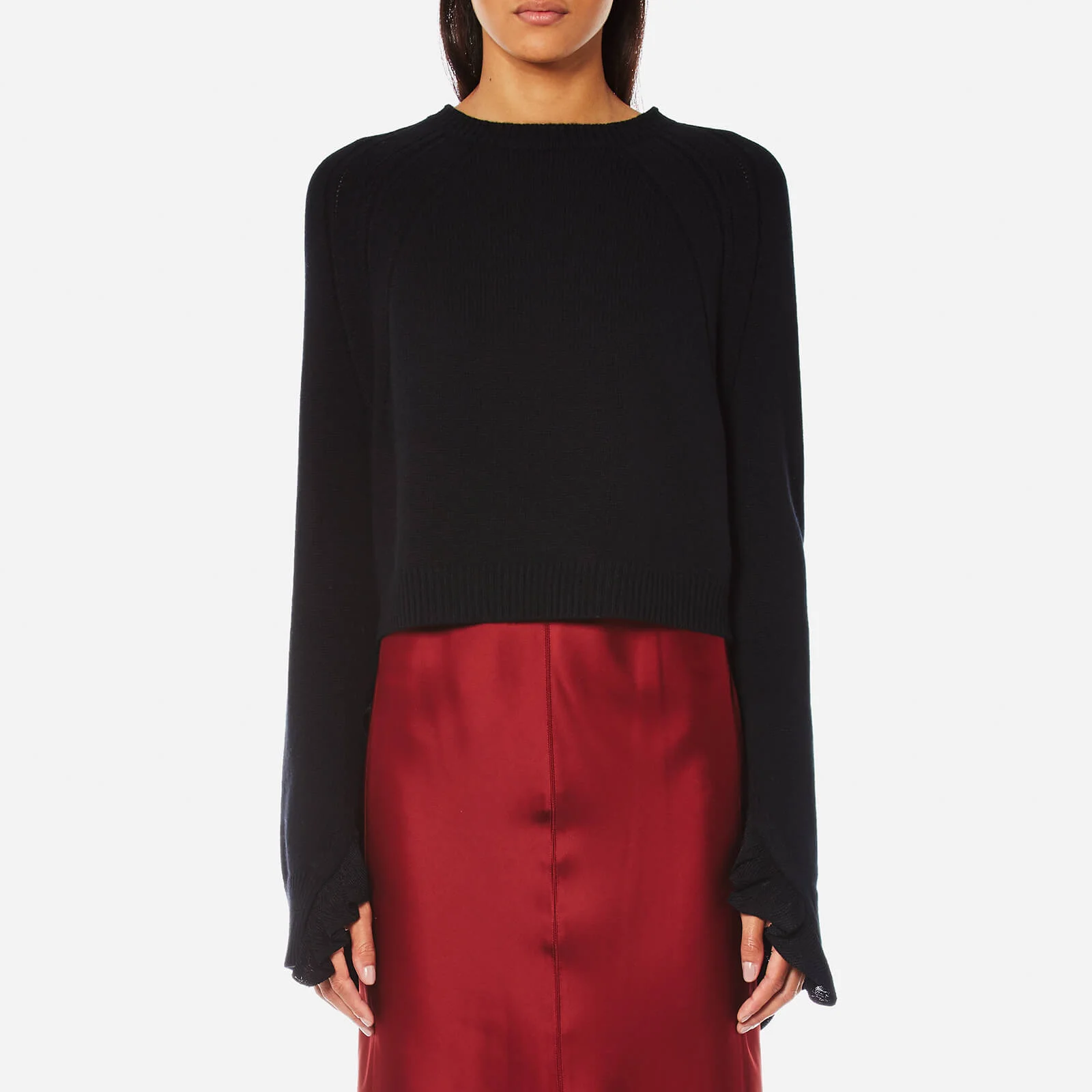 Helmut Lang Women's Cropped Ruffle Pullover Jumper - Black Image 1