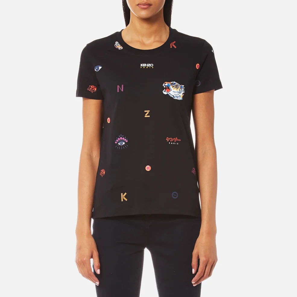 KENZO Women's All Over Multi Icons Single T-Shirt - Black Image 1