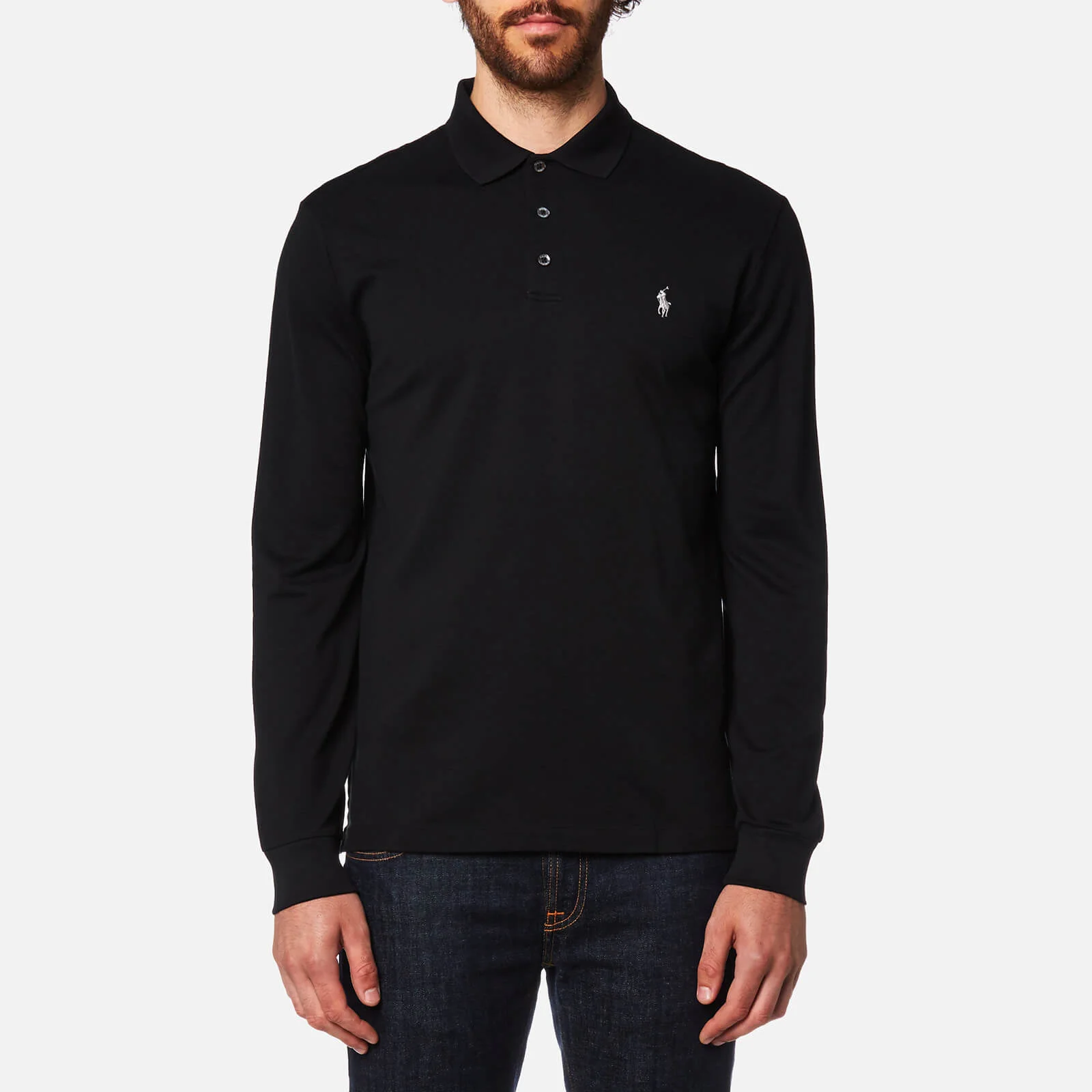 Polo Ralph Lauren Men's Long Sleeve Mesh Polo Shirt - Black Image 1