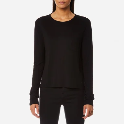 T by Alexander Wang Women's Classic Cropped Long Sleeve T-Shirt with Chest Pocket - Black