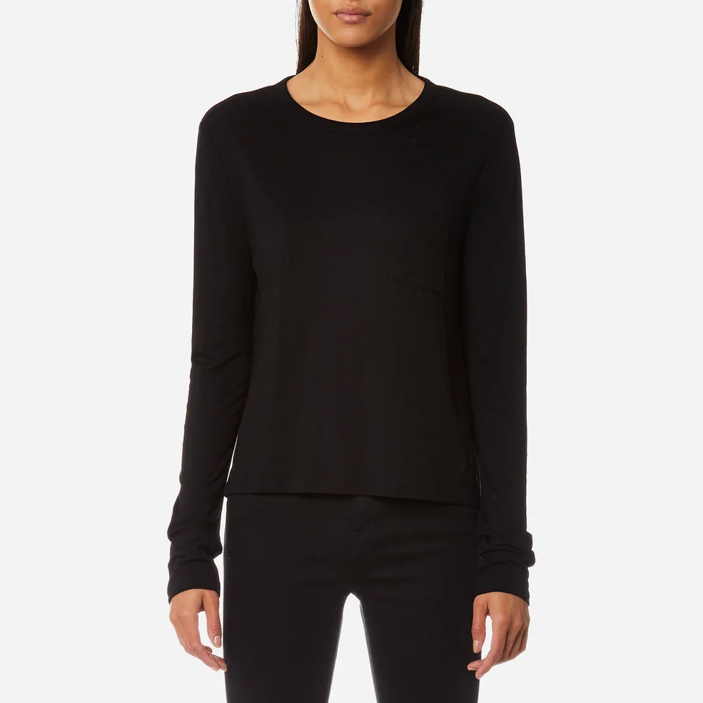 T by Alexander Wang Women's Classic Cropped Long Sleeve T-Shirt with Chest Pocket - Black Image 1