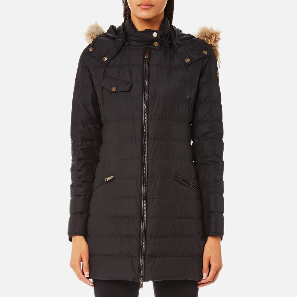 Belstaff Women's Melcombe Long Quilted Coat with Fur Hood - Black Image 1