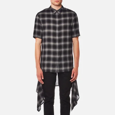 Helmut Lang Men's Ombre Plaid Short Sleeve Shirt with Tail - Black