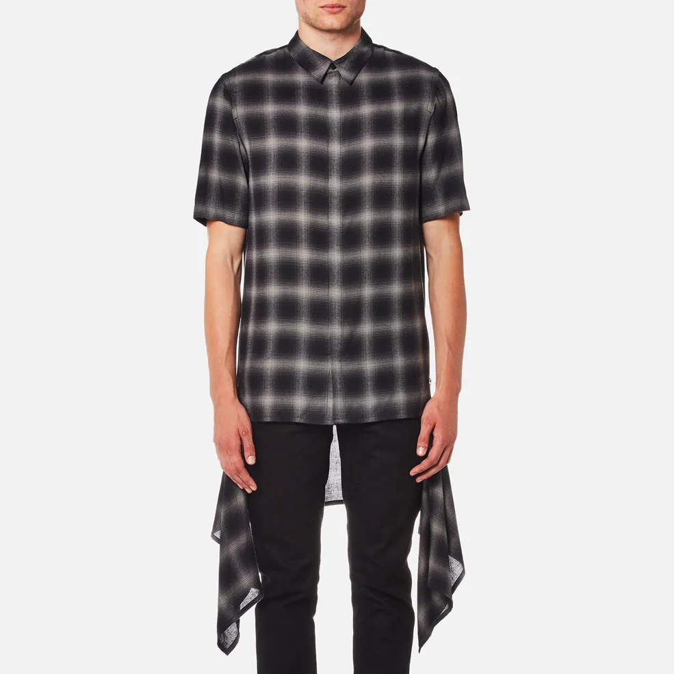 Helmut Lang Men's Ombre Plaid Short Sleeve Shirt with Tail - Black Image 1