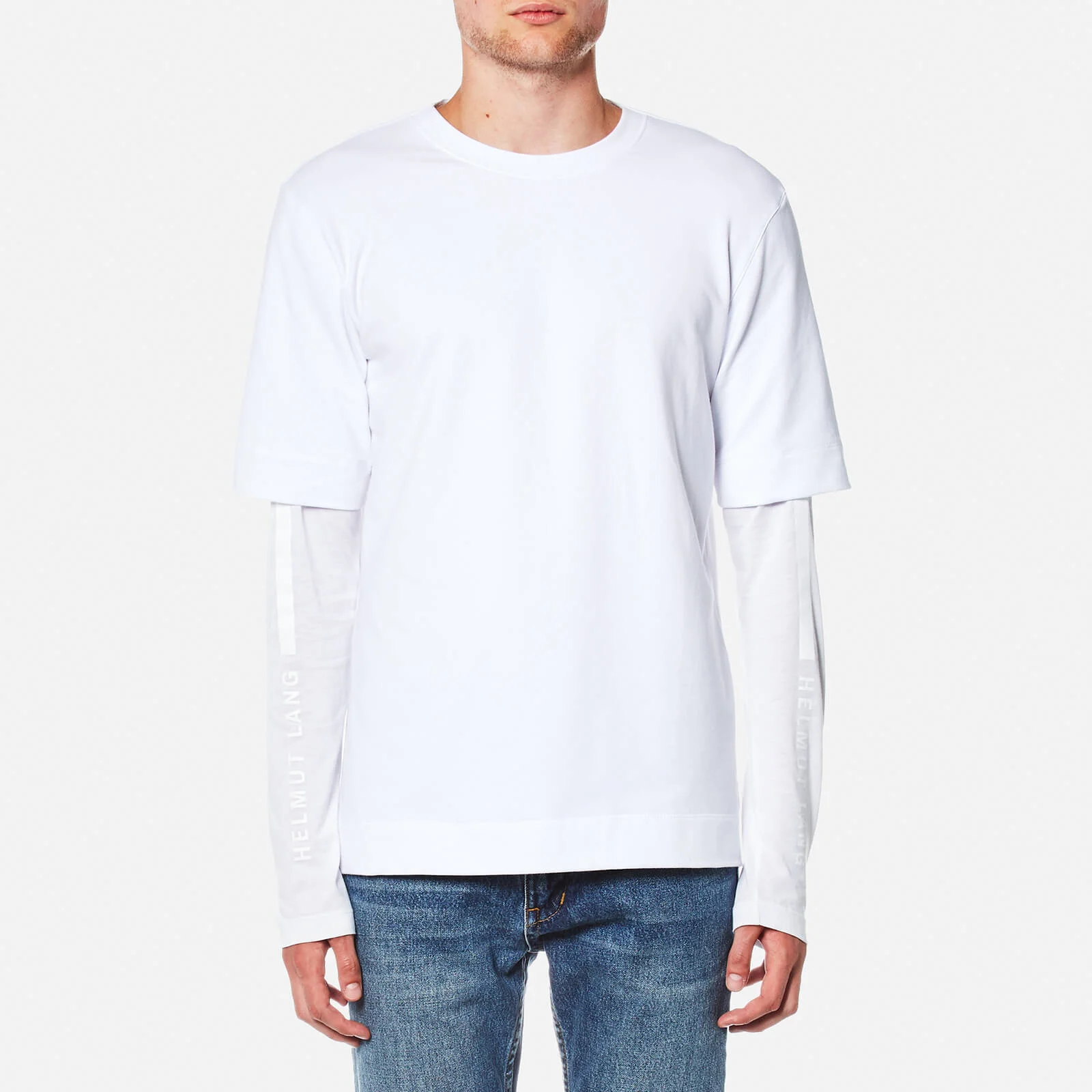 Helmut Lang Men's Vertical Logo Terry T-Shirt - White Image 1