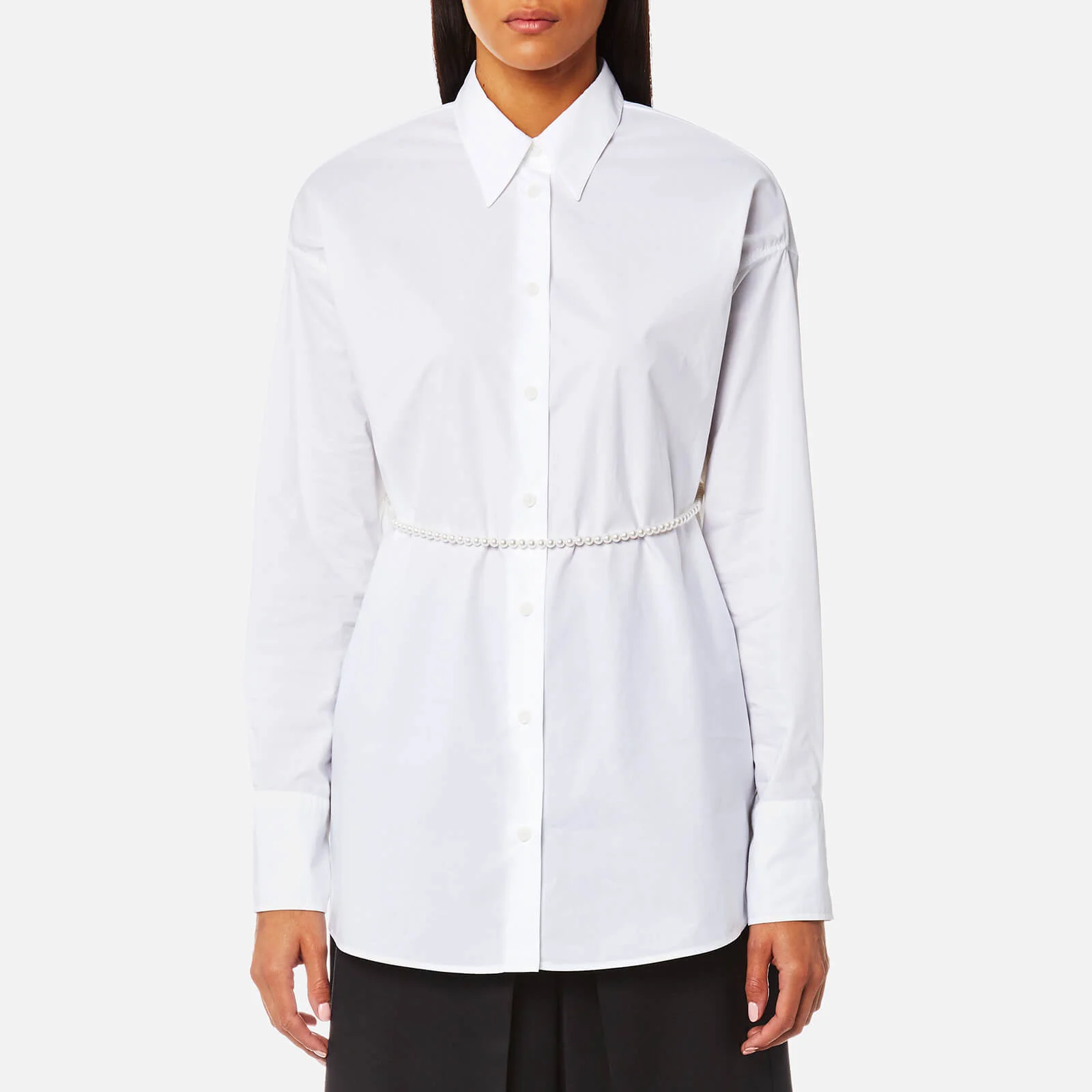 MM6 Maison Margiela Women's Parachute Poplin Shirt with Tie Pearls - White Image 1