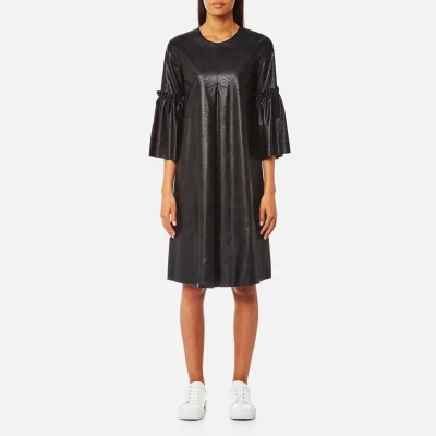 MM6 Maison Margiela Women's Faux Leather Dress with Frill Sleeve Detail - Black