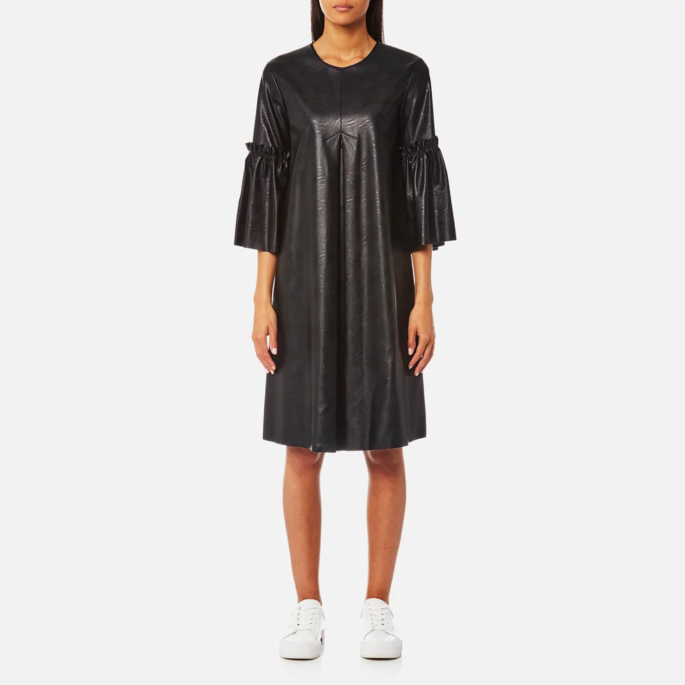 MM6 Maison Margiela Women's Faux Leather Dress with Frill Sleeve Detail - Black Image 1