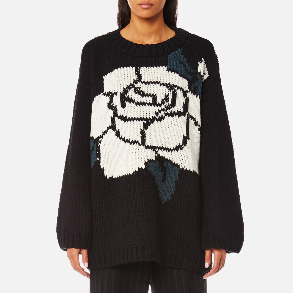 MM6 Maison Margiela Women's Oversized Rose Jacquard Knitted Jumper - Black Image 1