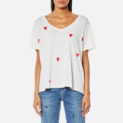 Maison Scotch Women's Basic T-Shirt with Heart Print - Off White