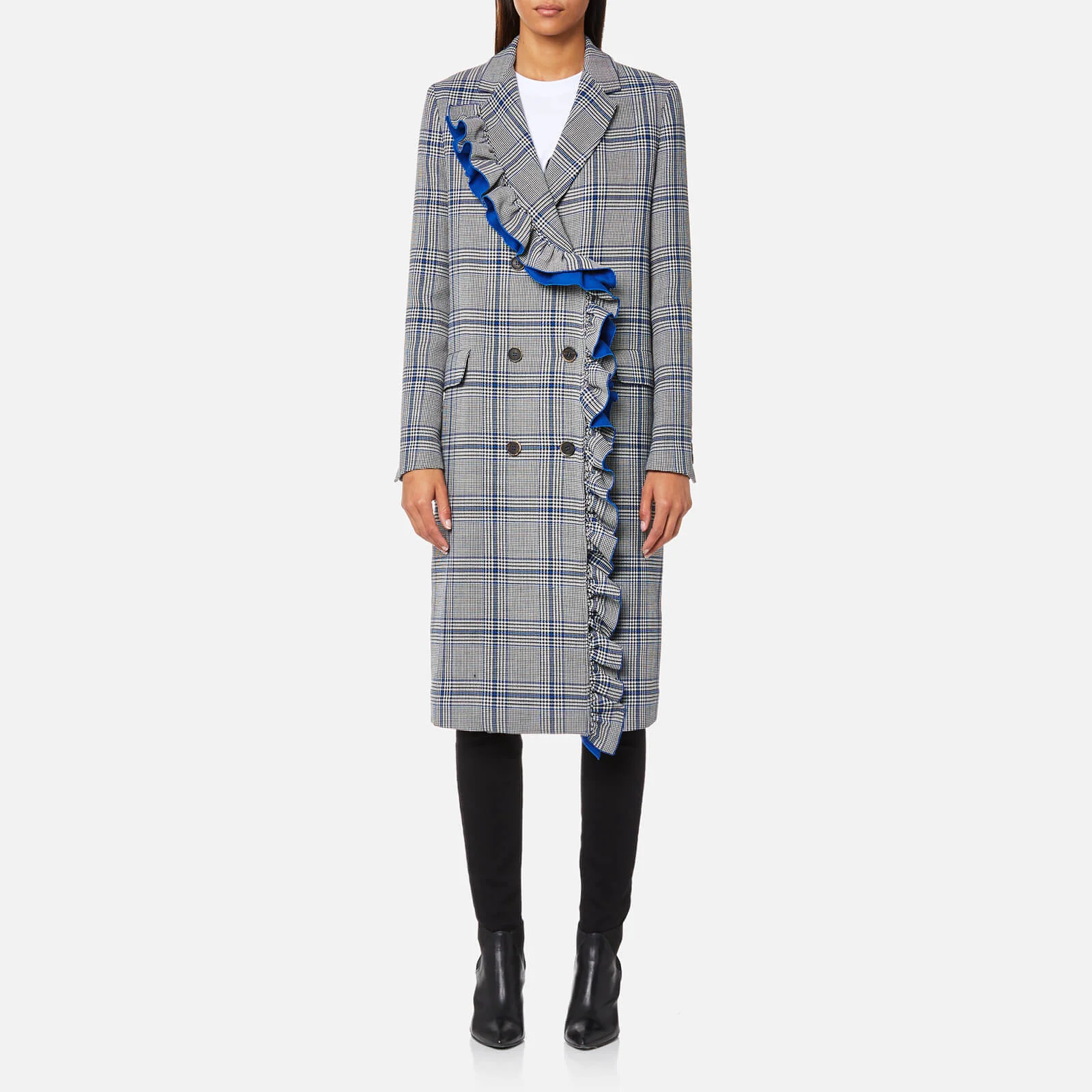 MSGM Women's Checks and Frills Double Breasted Coat - Grey Image 1