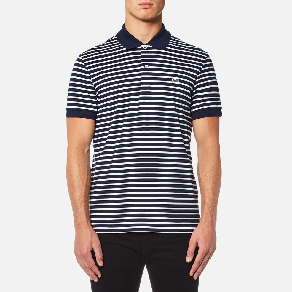 Lacoste Men's Stripe Polo Shirt - Navy Blue/Flour Image 1