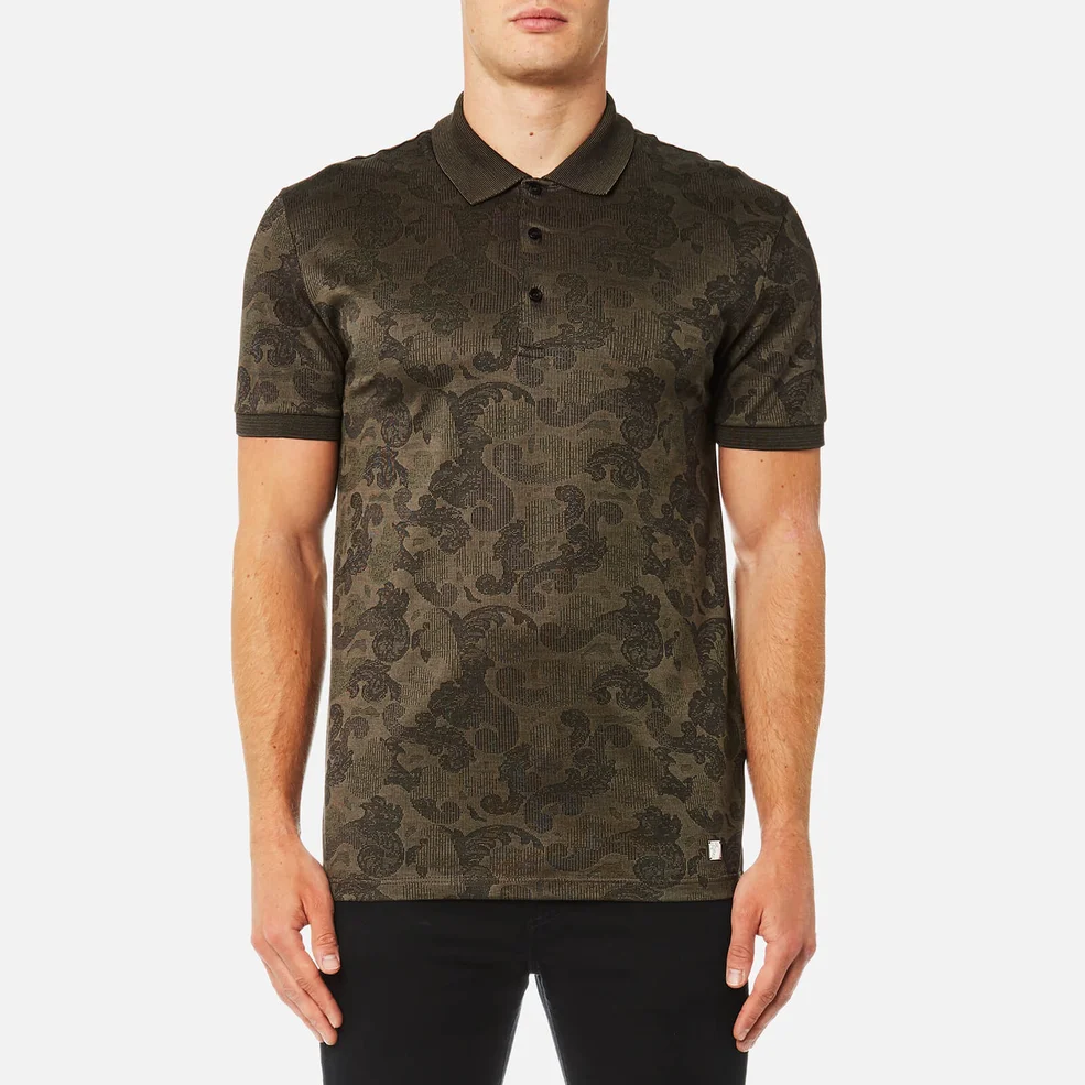Versace Collection Men's All Over Pattern Polo Shirt - Beige-Nero Image 1