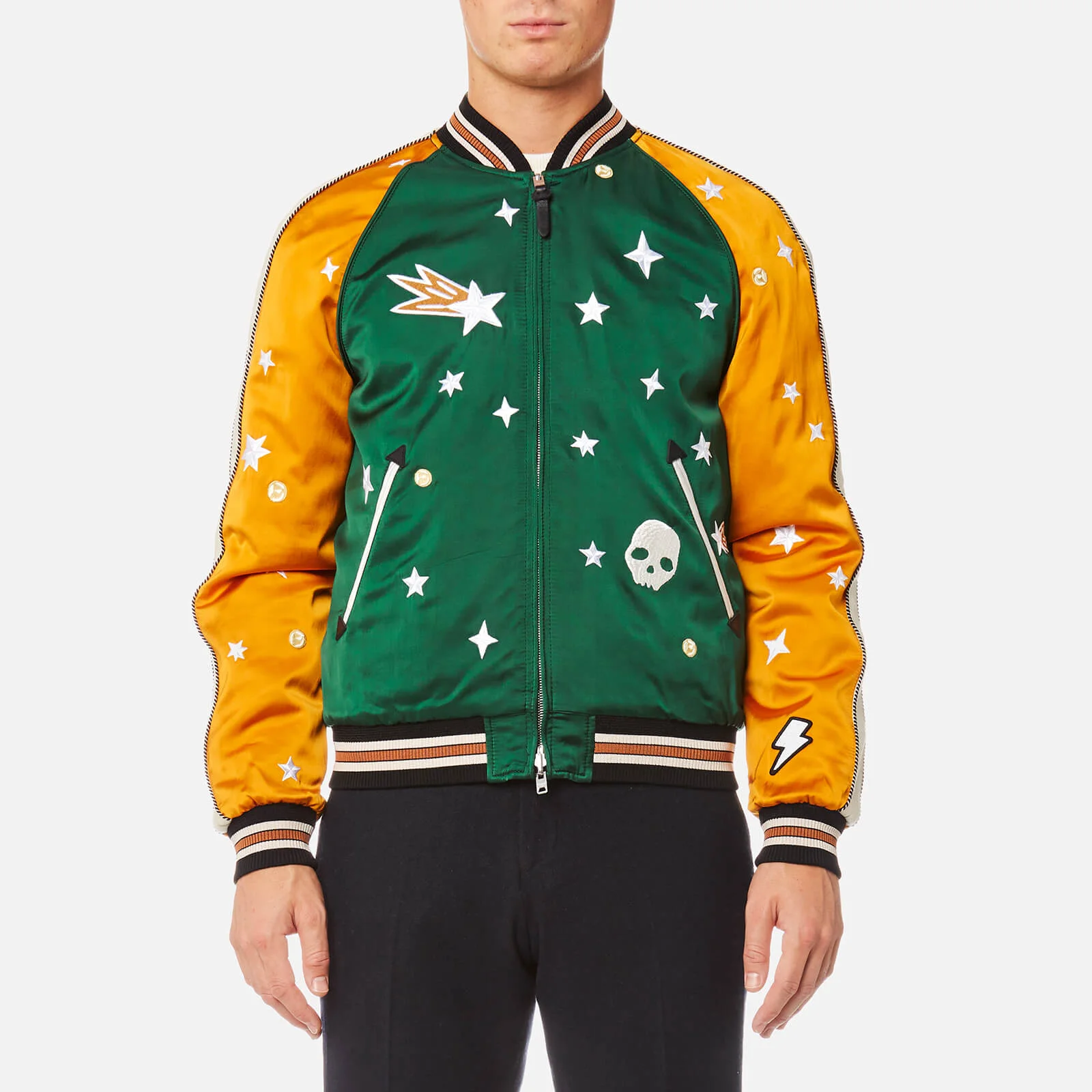 Coach 1941 Men's Souvenir Jacket Featuring Sundae - Emerald/Deep Clementine Image 1