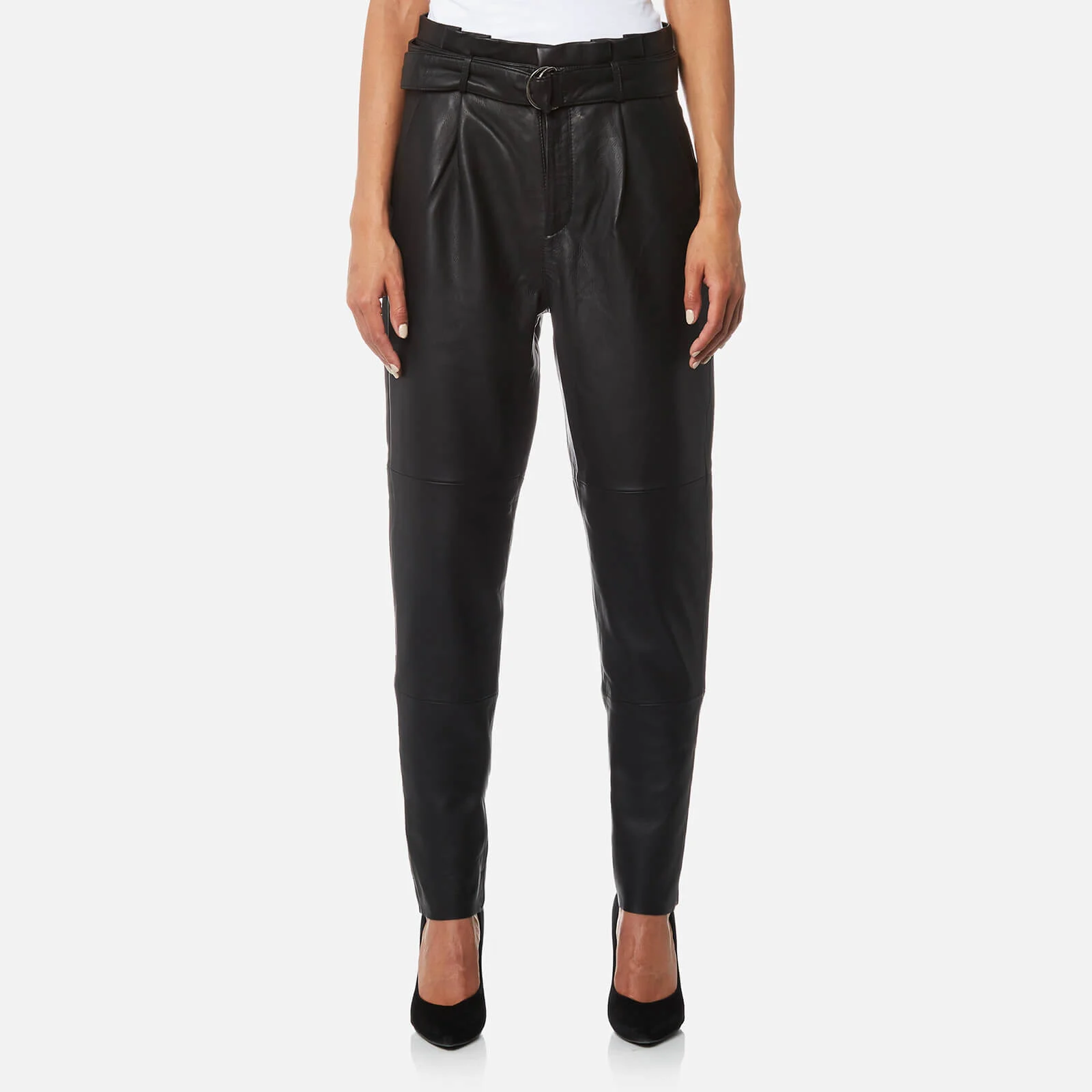 Gestuz Women's Beth High Waisted Leather Trousers - Black Image 1