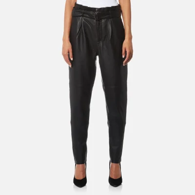 Gestuz Women's Beth High Waisted Leather Trousers - Black