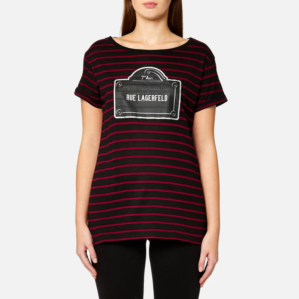 Karl Lagerfeld Women's Rue Lagerfeld Striped T-Shirt - Rhubarb Image 1