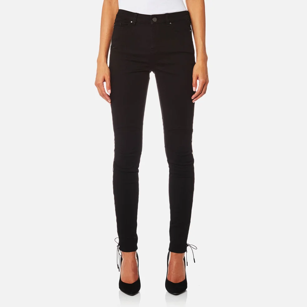 Karl Lagerfeld Women's Skinny Denim Jeans with Lacing Details - Black Image 1