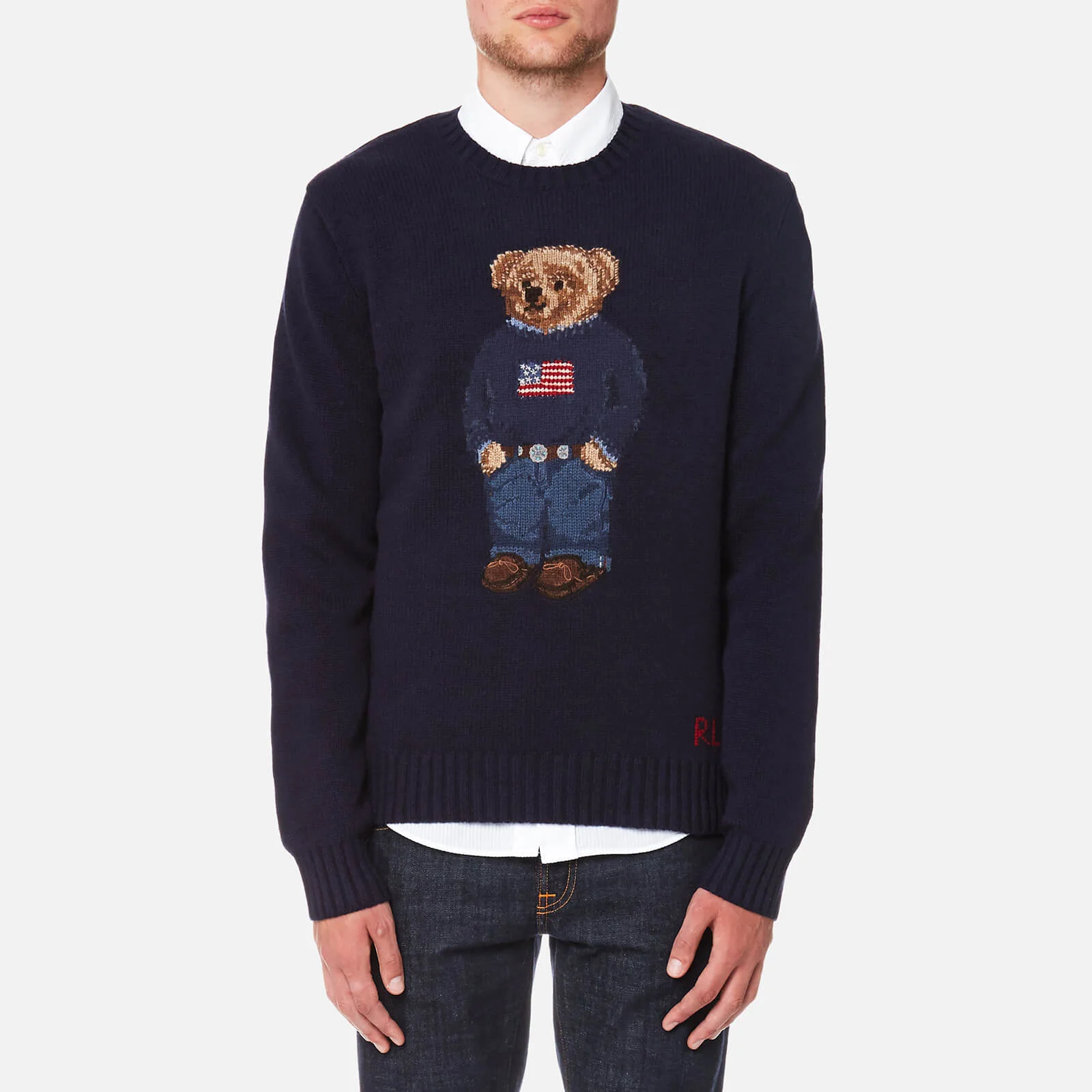 Polo Ralph Lauren Men's Bear Logo Crew Knitted Jumper - Navy Image 1