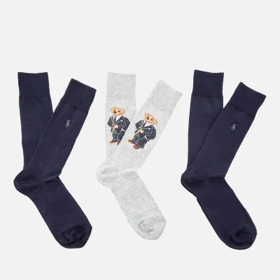 Polo Ralph Lauren Men's 3 Pack Bear Socks - Grey/Navy