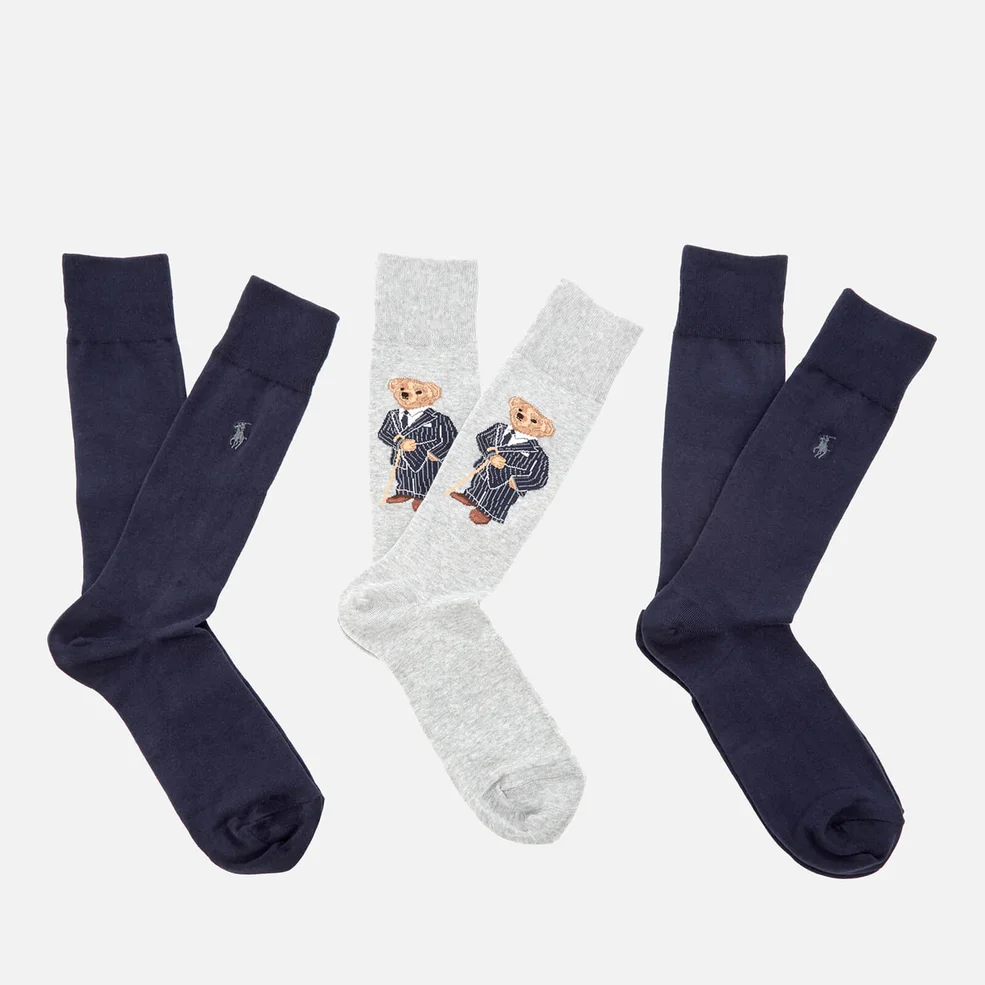 Polo Ralph Lauren Men's 3 Pack Bear Socks - Grey/Navy Image 1