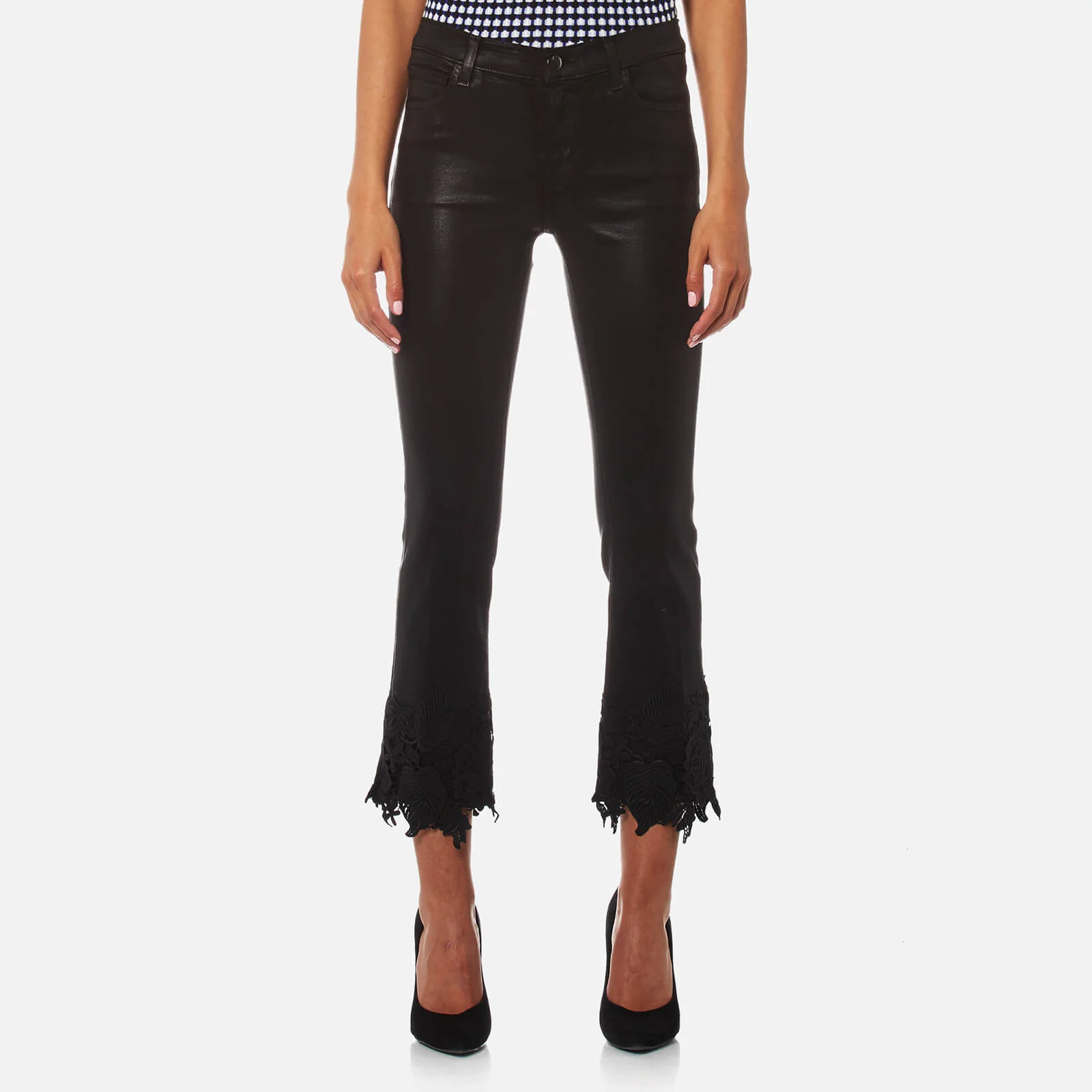J Brand Women's Selena Mid Rise Crop Bootcut Jeans with Lace - Coated Black Lace Image 1