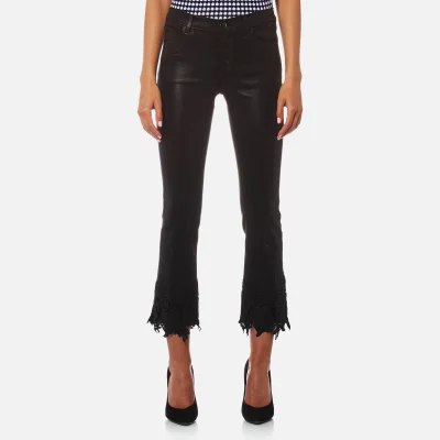 J Brand Women's Selena Mid Rise Crop Bootcut Jeans with Lace - Coated Black Lace
