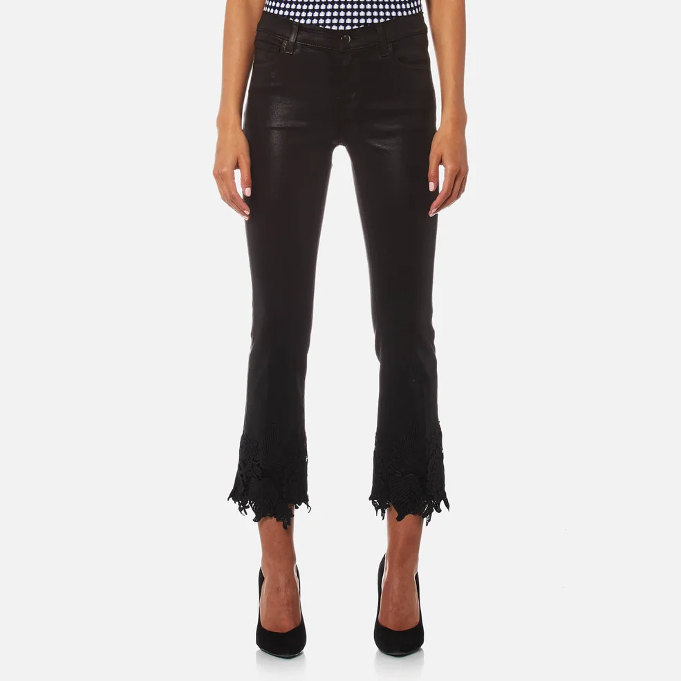 J Brand Women's Selena Mid Rise Crop Bootcut Jeans with Lace - Coated Black Lace Image 1