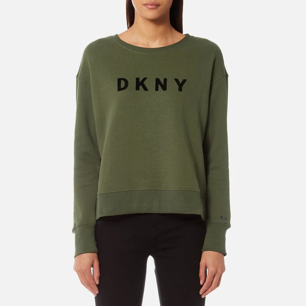 DKNY Sport Women's Boxy Cropped Logo Pullover Sweatshirt - Ivy Image 1