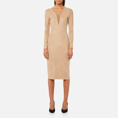 T by Alexander Wang Women's Stretch Faux Suede Lace Up Midi Dress - Camel