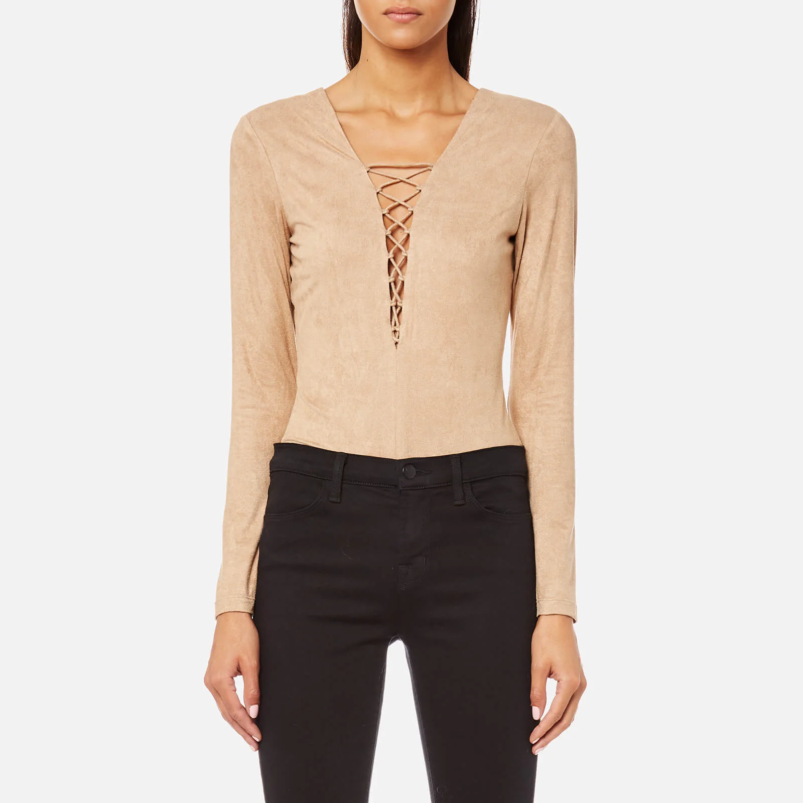 T by Alexander Wang Women's Stretch Faux Suede Lace Up Bodysuit - Camel Image 1