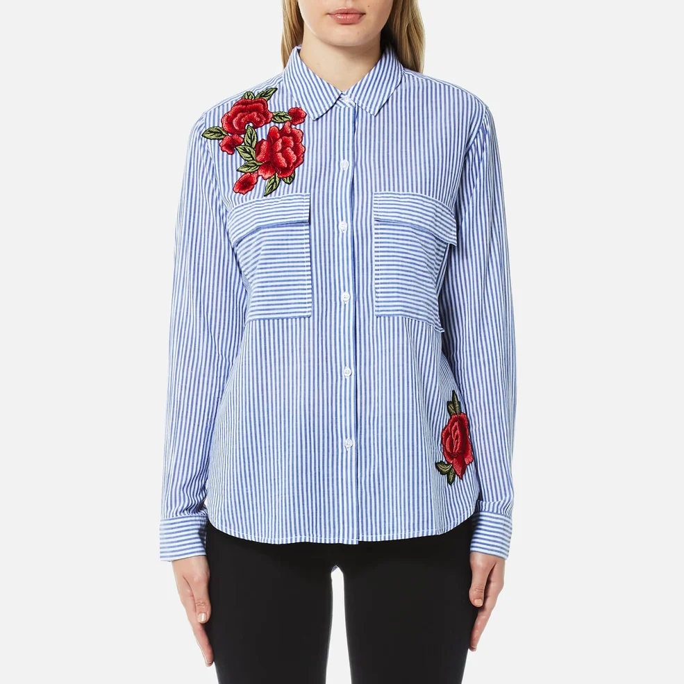 Rails Women's Frances Stripe and Floral Patch Shirt - Banker Stripe with Red Floral Patches Image 1
