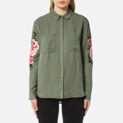 Rails Women's Marcel Floral Patch Shirt - Sage with Pink Floral Patches