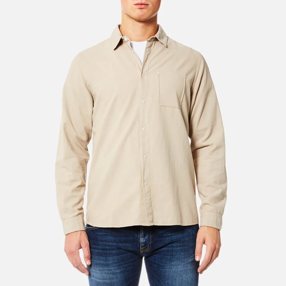 Folk Men's Flannel Pop Stud Shirt - Sand Image 1