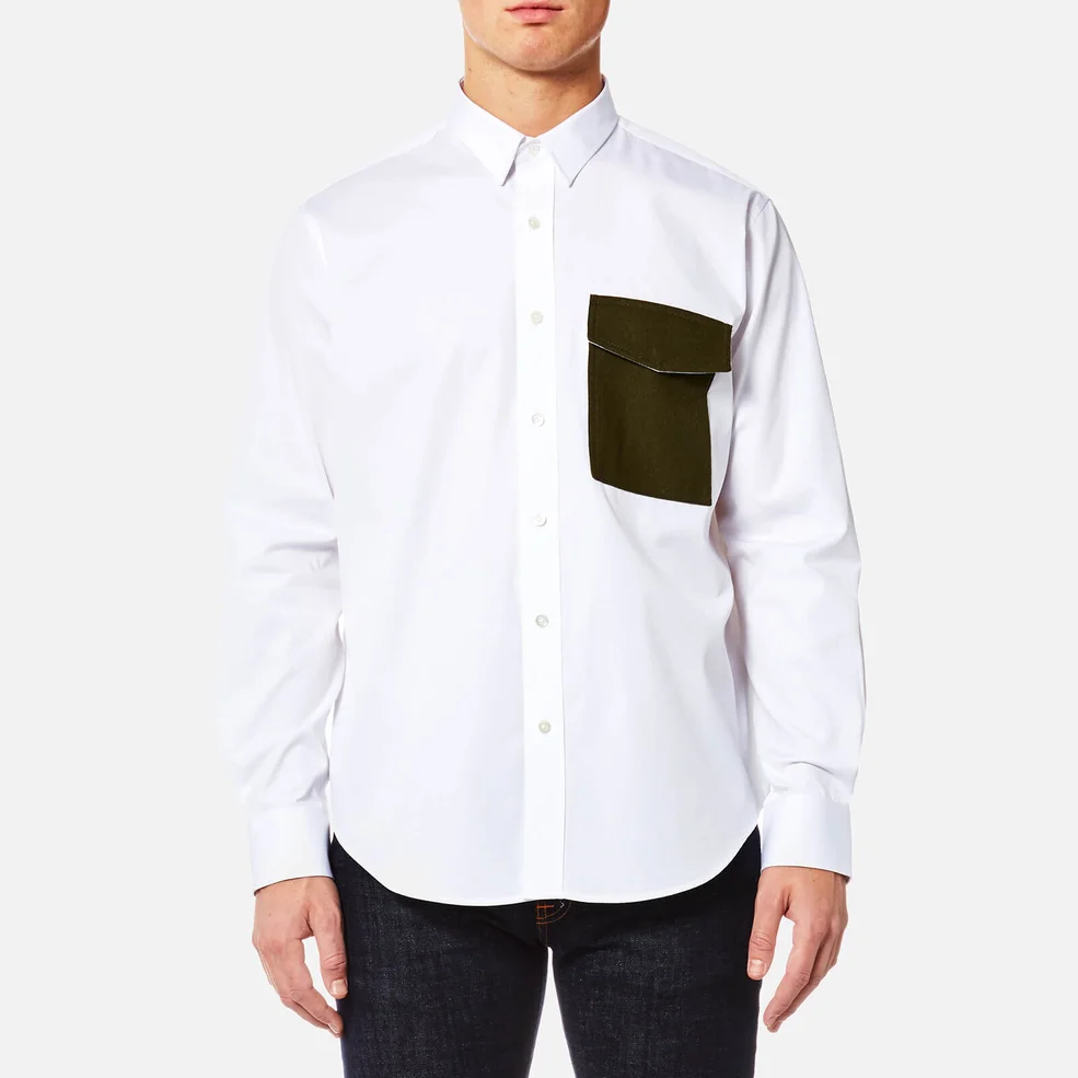 AMI Men's Contrast Pocket Large Fit Shirt - White Image 1