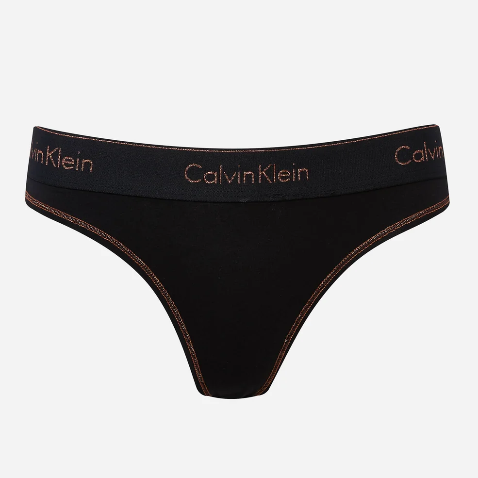 Calvin Klein Women's Logo Thong - Black/Rose Gold Image 1