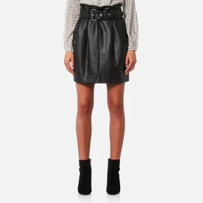 MICHAEL MICHAEL KORS Women's Belted Pleated Leather Skirt - Black