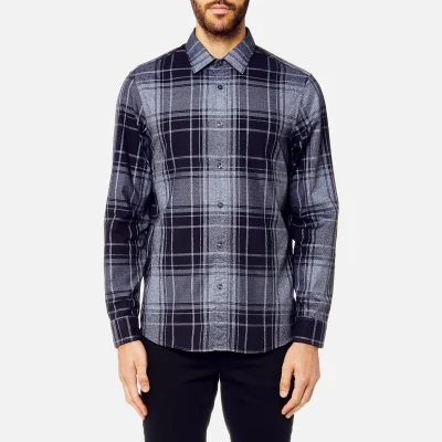 Michael Kors Men's Classic Fit Giant Check Peached Cotton Long Sleeve Shirt - Midnight