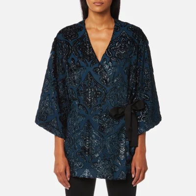 Perseverance London Women's Lurex Velvet Kimono Cover Up - Petrol Blue