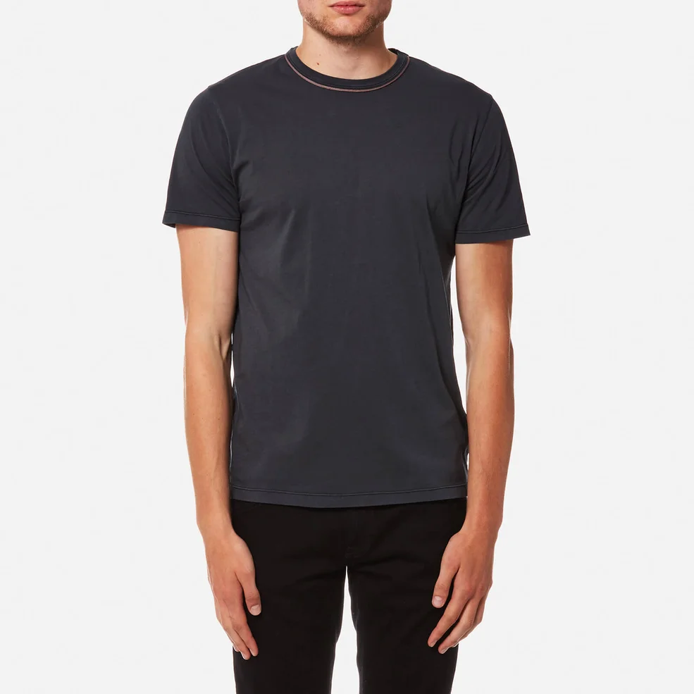 Officine Générale Men's Piping Neck Pigment Dye T-Shirt - Faded Black Image 1