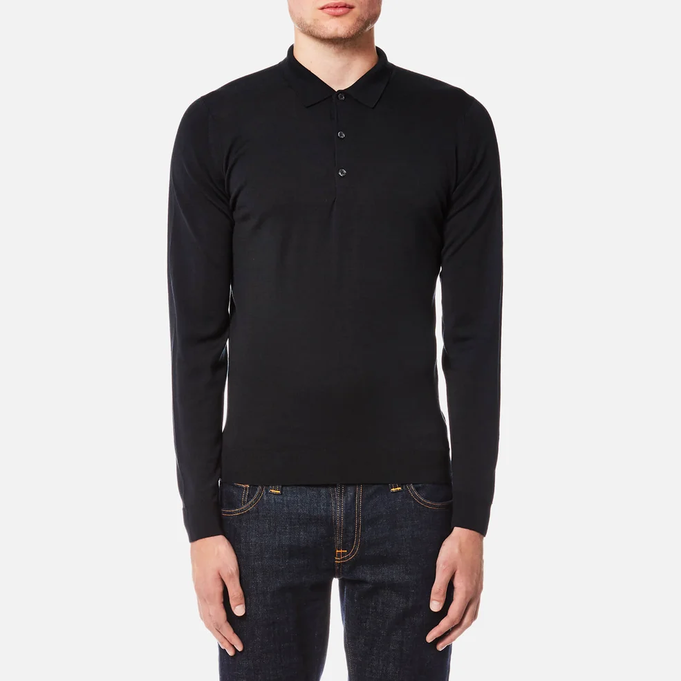 John Smedley Men's Belper Long Sleeve Polo Shirt - Black Image 1