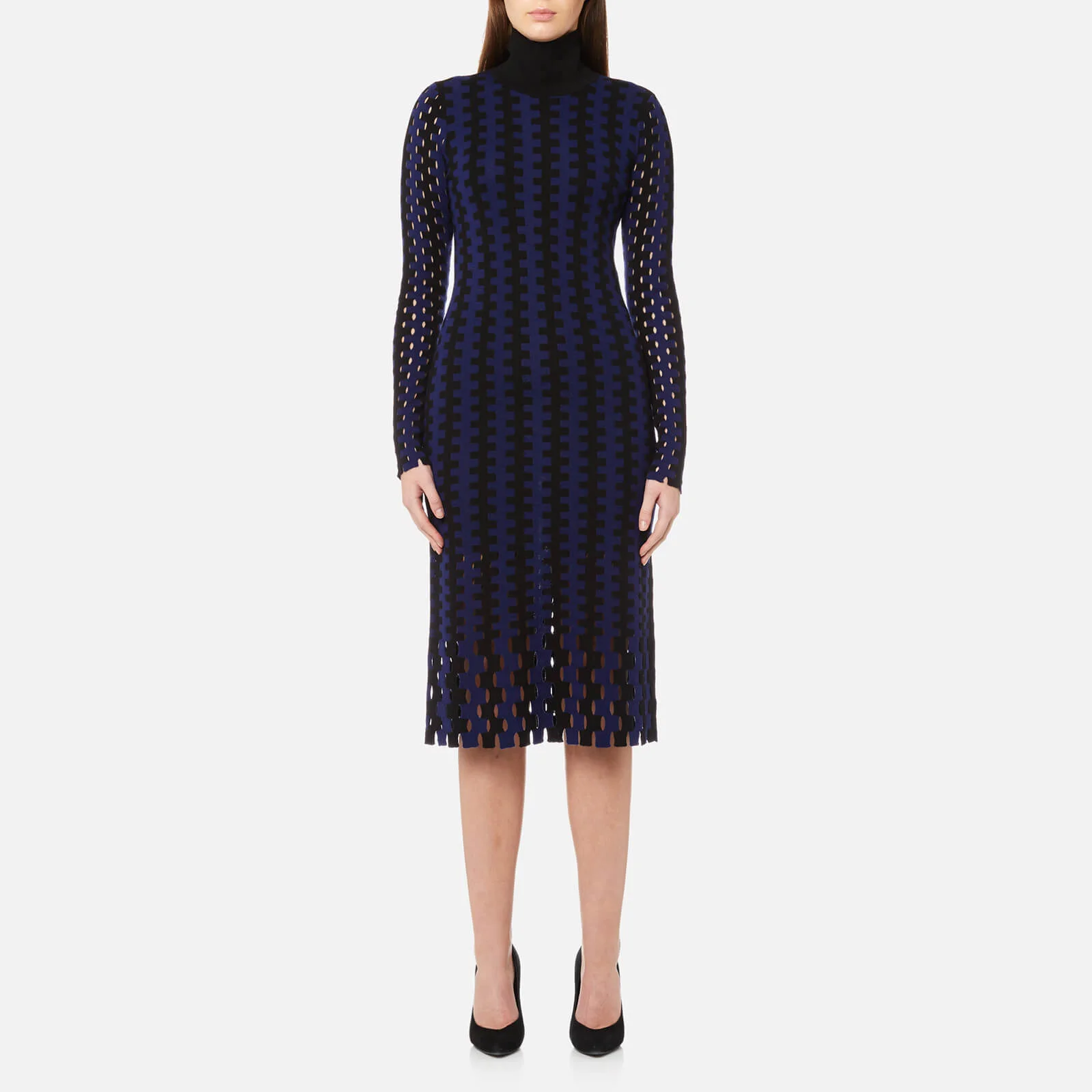 Diane von Furstenberg Women's Long Sleeve Turtleneck Knit Midi Dress - Black/Deep Violet Image 1