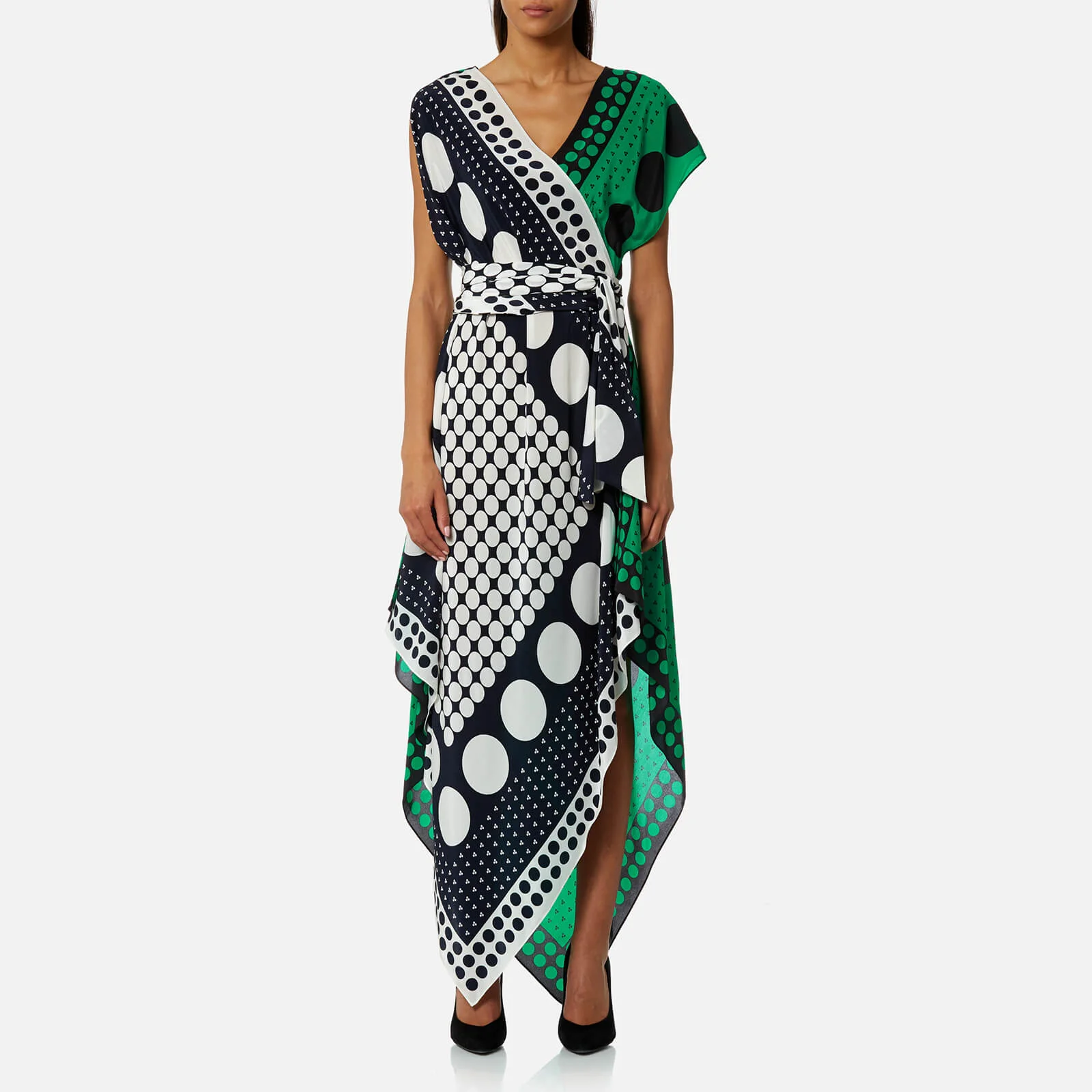 Diane von Furstenberg Women's Asymmetric Sleeve Scarf Dress - Brunel Navy/Evergreen Image 1