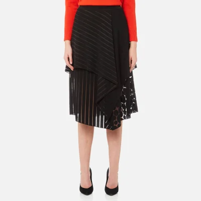 Diane von Furstenberg Women's Front Ruffle Midi Skirt - Black